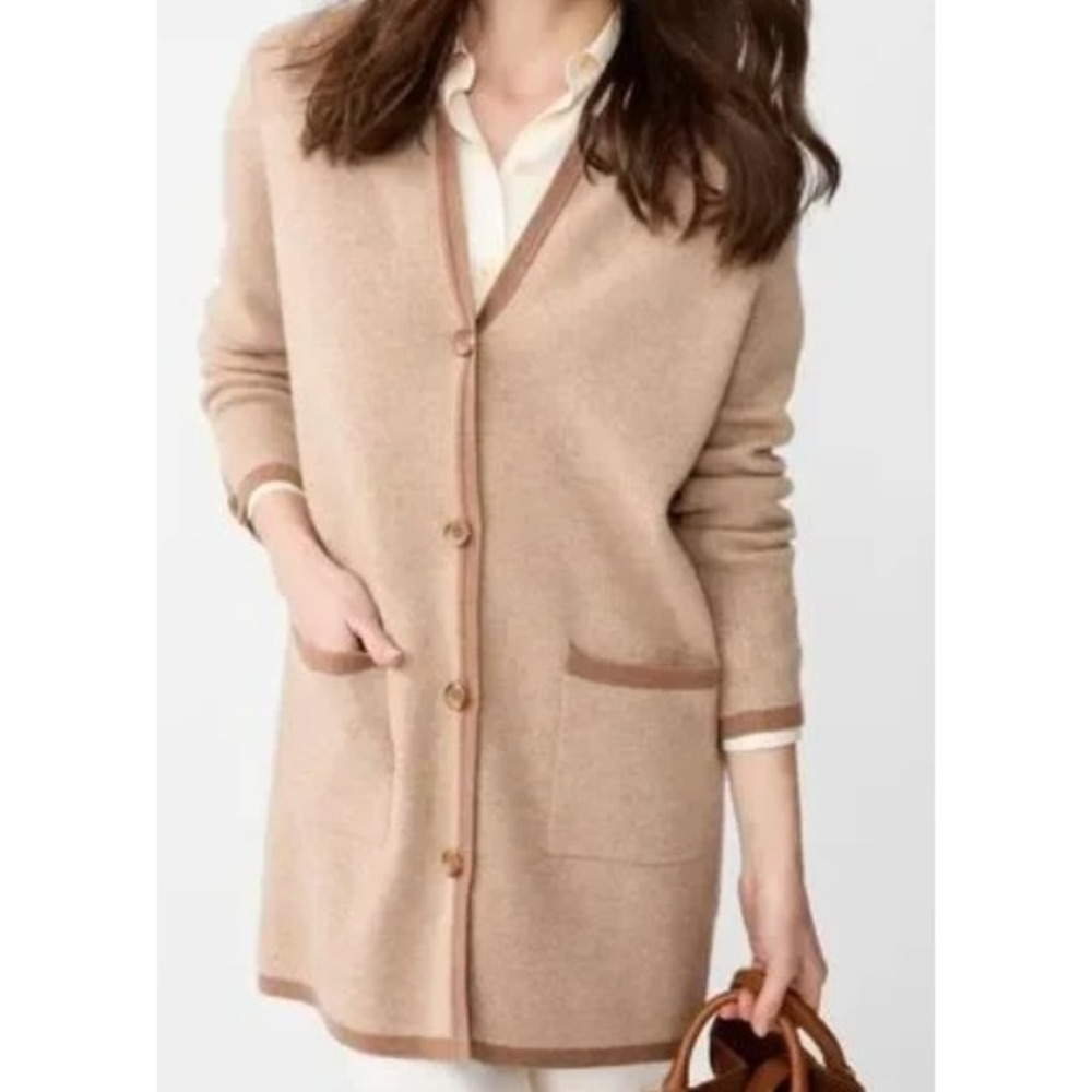 J McLaughlin Nan Wool Cashmere‎ long Cardigan Sweater Women XL Tan Brown pockets - Picture 14 of 14
